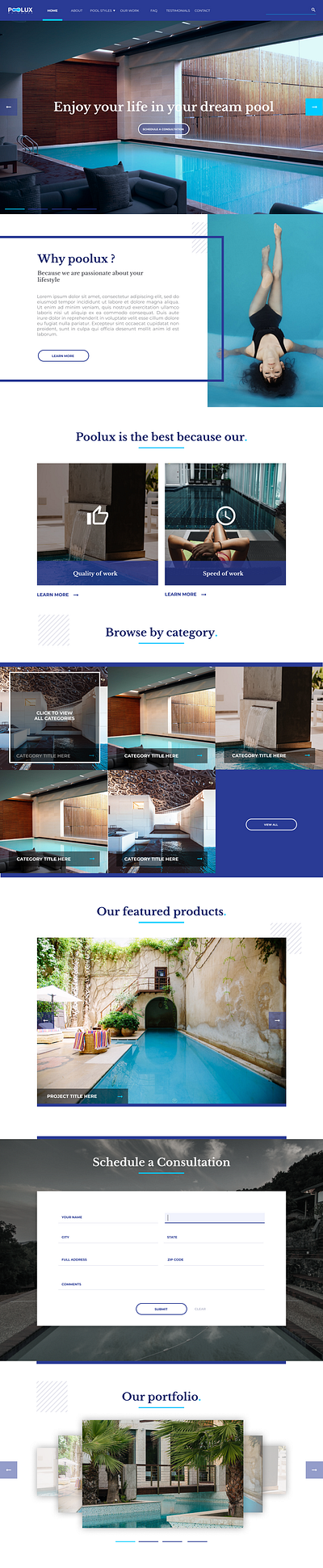 Swimming pool designer .swimming pool classic clean design elegant interior landing page services web web design web site web ui