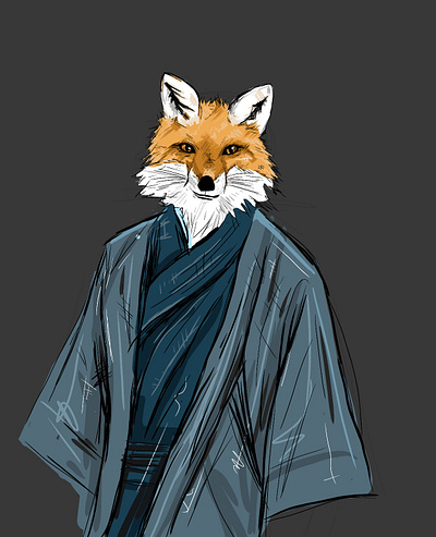 Fox Kimono Digital Drawing character character design digital art illustration japanese kimono