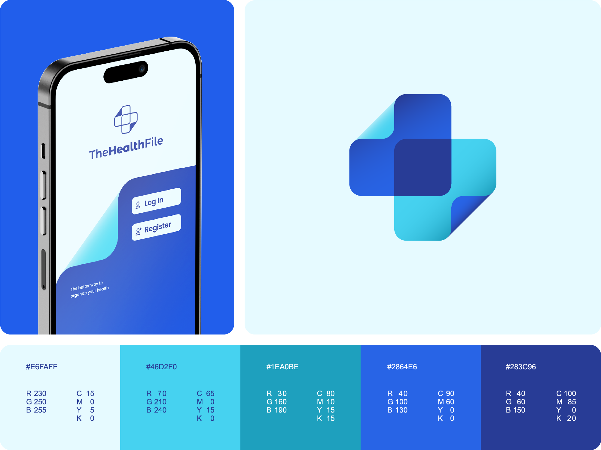 The Health File | Logo Design app logo brand design brand identity branding clever colorful colors doctor double meaning file graphic design health identity logo design logotype medical cross medical logo medicine smart visual identity