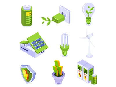 Renewable Green Energy Source Isometric Icons energy icon energy source free download free icons free vector freebie green green energy source illustration illustrator isometric icons renewable energy vector vector design vector download