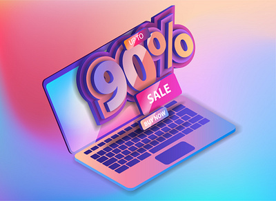 A banner with a 90 percent discount on the laptop screen internet