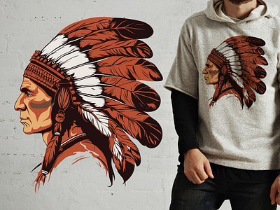 Native American american cherokee chief comic design feather feather headdress flat graphic design illustration indian indigenous native native american native headdress native pride portrait print red retro