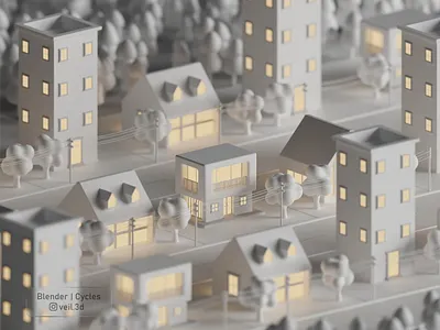 Mono Town v2 3d 3d illlustration 3d render buildings design illustration isometric low poly monochrome town