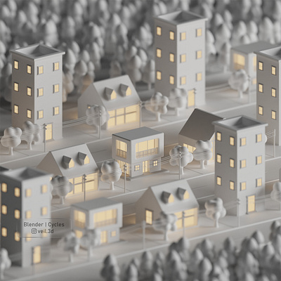 Mono Town v2 3d 3d illlustration 3d render buildings design illustration isometric low poly monochrome town