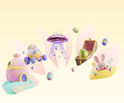 Apple App Store Holiday Series - Easter 3d adorable bright bunny character colour cute design dribble dribble love easter easter eggs egg fun gold illustration like love space