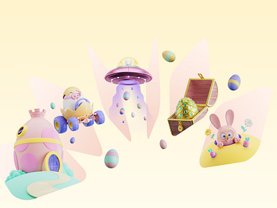 Apple App Store Holiday Series - Easter 3d adorable bright bunny character colour cute design dribble dribble love easter easter eggs egg fun gold illustration like love space