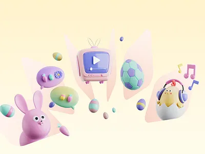 Apple App Store Holiday Series - Easter 3d adorable bright bunny character chicken colour cracked egg cute design dribble egg illustration like love music soccor yellow