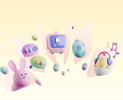 Apple App Store Holiday Series - Easter 3d adorable bright bunny character chicken colour cracked egg cute design dribble egg illustration like love music soccor yellow