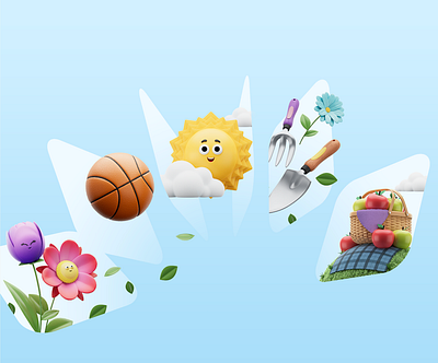 Apple App Store Holiday Series - Spring Day 3d basketball blue bright character clouds design exciting flowers fun garden happy illustration like love picnic spring sun