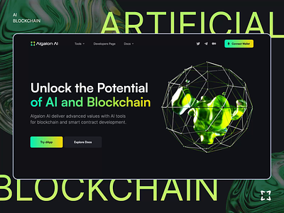 Algalon AI: Homepage Design 3d ai app artificial intelligence blockchain chat gpt crypto decentralized defi fiat hompage landing page motion graphics on chain smart contract tool trading ui web3