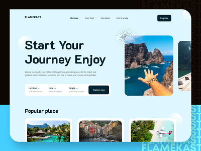 Travel Website Design | Landing Page UI awesome design design idea flamekast homepage idea inspiration landing page landingpage travel agency travel blog travel guide travel landing page travel web travel website travelling uiux web webdesign website