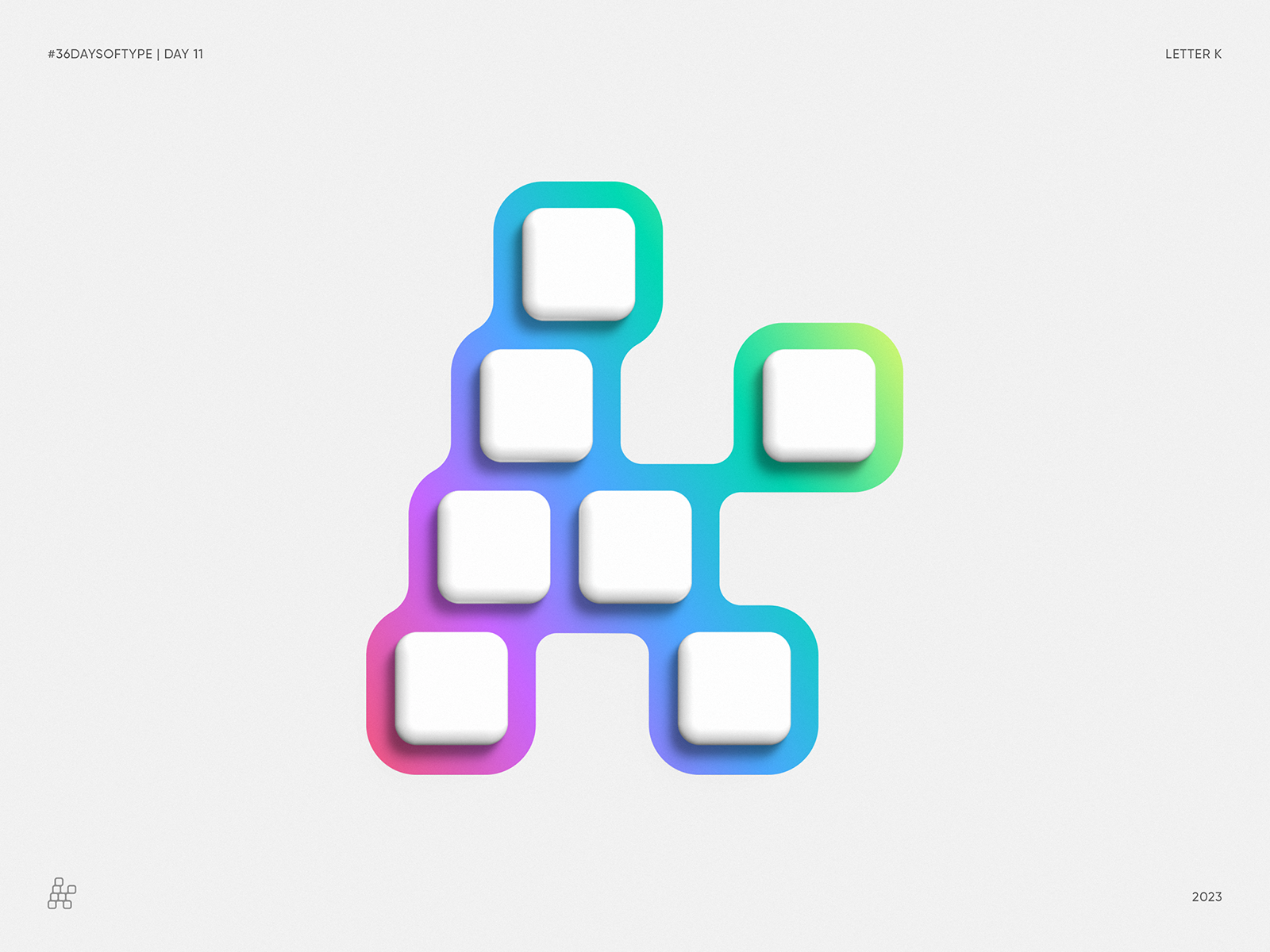 Letter K - Keyboard. 36 Days of Type. Day 11 branding cloud crypto defi deploy development gradient hosting icon identity keyboard lettering logo neon nft software tech