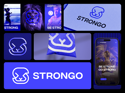 STRONGO - Visual Identity animal branding and identity clever exercise fitness health icon mark lion logo design logotype mockup motivate negative space s letter s logo sports strong training visual identity workout
