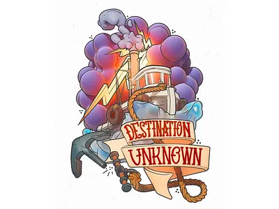 destination unknown 2d 3d animation c4d design graphic design illustration lightning motion graphics octane old school ship shtorm tattoo