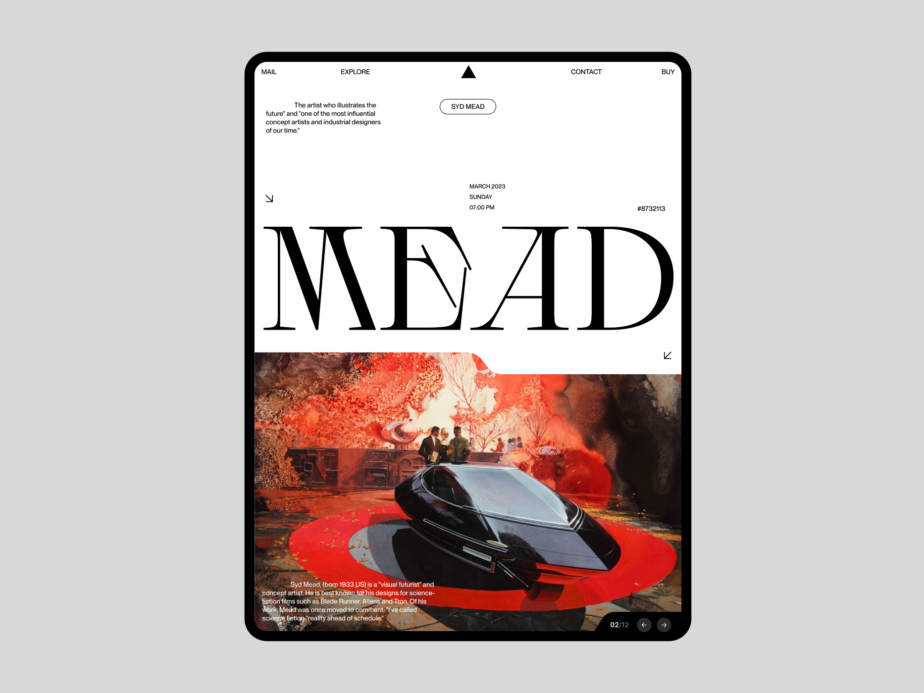 Concept electronic journal about art cyber punk ipad journal syd mead typogaphy ui ux design webdesign