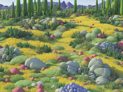 Lush Acres 3d illustration ai cinema 4d diligence environment generative art illustration landscape landscape illustration nature illustration plant illustration plants stuart wade trees