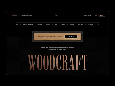Woodcraft - Landing page animation clean company website daily 100 challenge daily ui darkmode darktheme diy landing page product design texture ui ux web design woodcraft