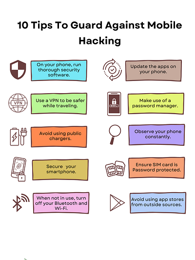 Tips to guard against mobile hacking branding cybersecurity design graphic design illustration