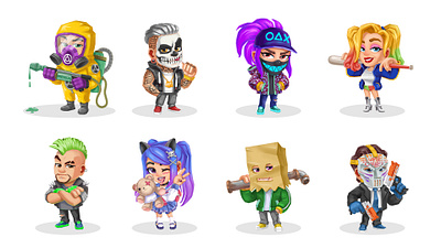 Characters and UI for the game cartooon casual catchy characters cool game