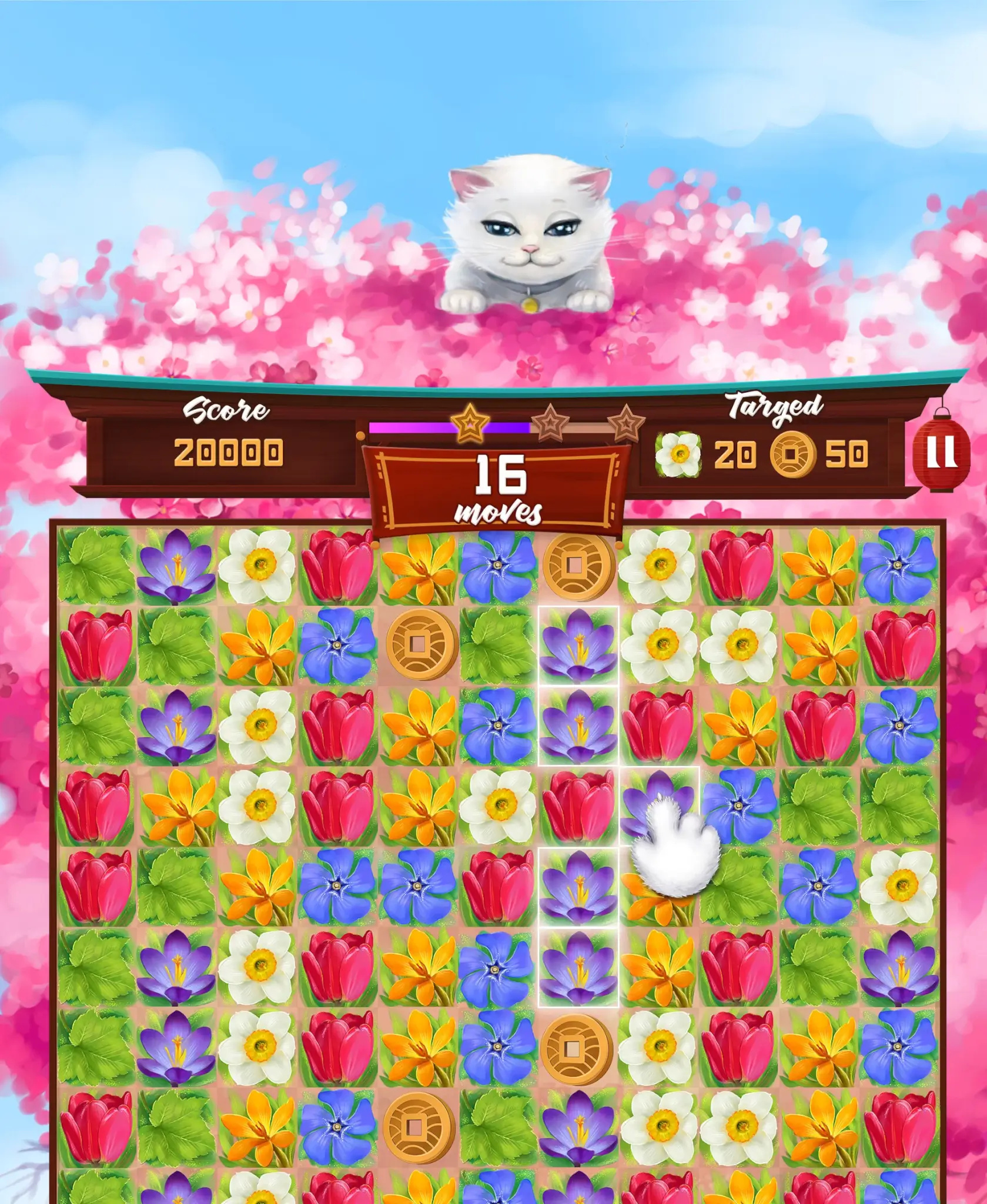 Spring Garden 2d art casual catoon cats cute design illustration match 3 pets ui ux