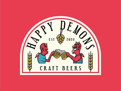 Happy Demons 2 beer beer label beer logo branding cartoon cartoon logo craft beer demons fun logo graphic design happy hilarious illustration illustration art illustrative logo logo logos playful design red vector