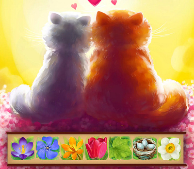 Spring Garden 2d casual cats cute game illustration love spring