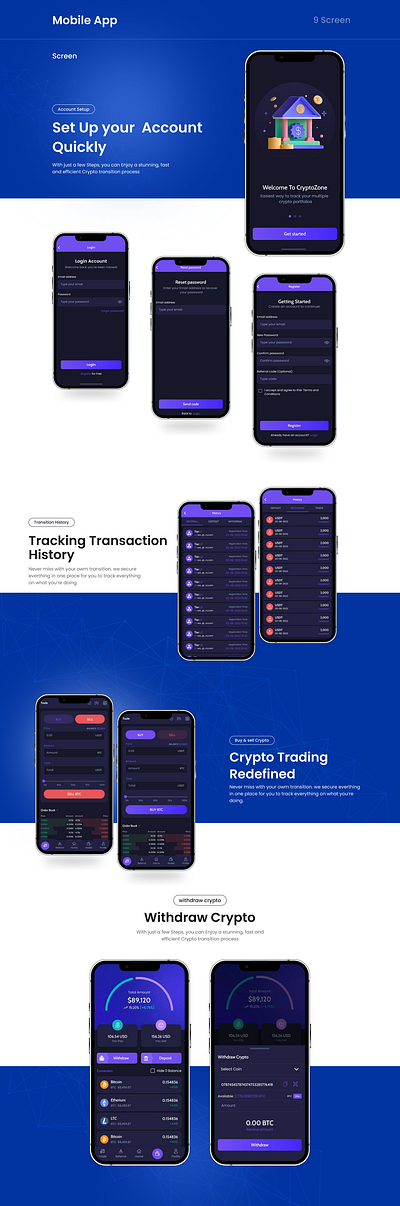 CryptoZone - React Native Cryptocurrency Mobile App Template crypto crypto currency design marketing mobile app mobile application product design template uiux website