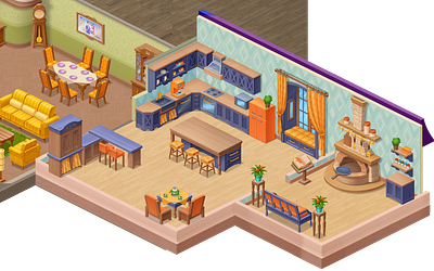 Isometric Kitchen 2D Game Art 2d art casual design dining room furniture game hall illustration interior isometric kitchen living room table