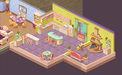 Isometric Kitchen 2D Game Art casual design dining furniture game illustration interior isometric kitchen