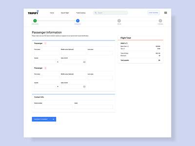 Ticket Booking Checkout Passenger Info Page Design booking design form form design form field input passenger info travel ui uiux web