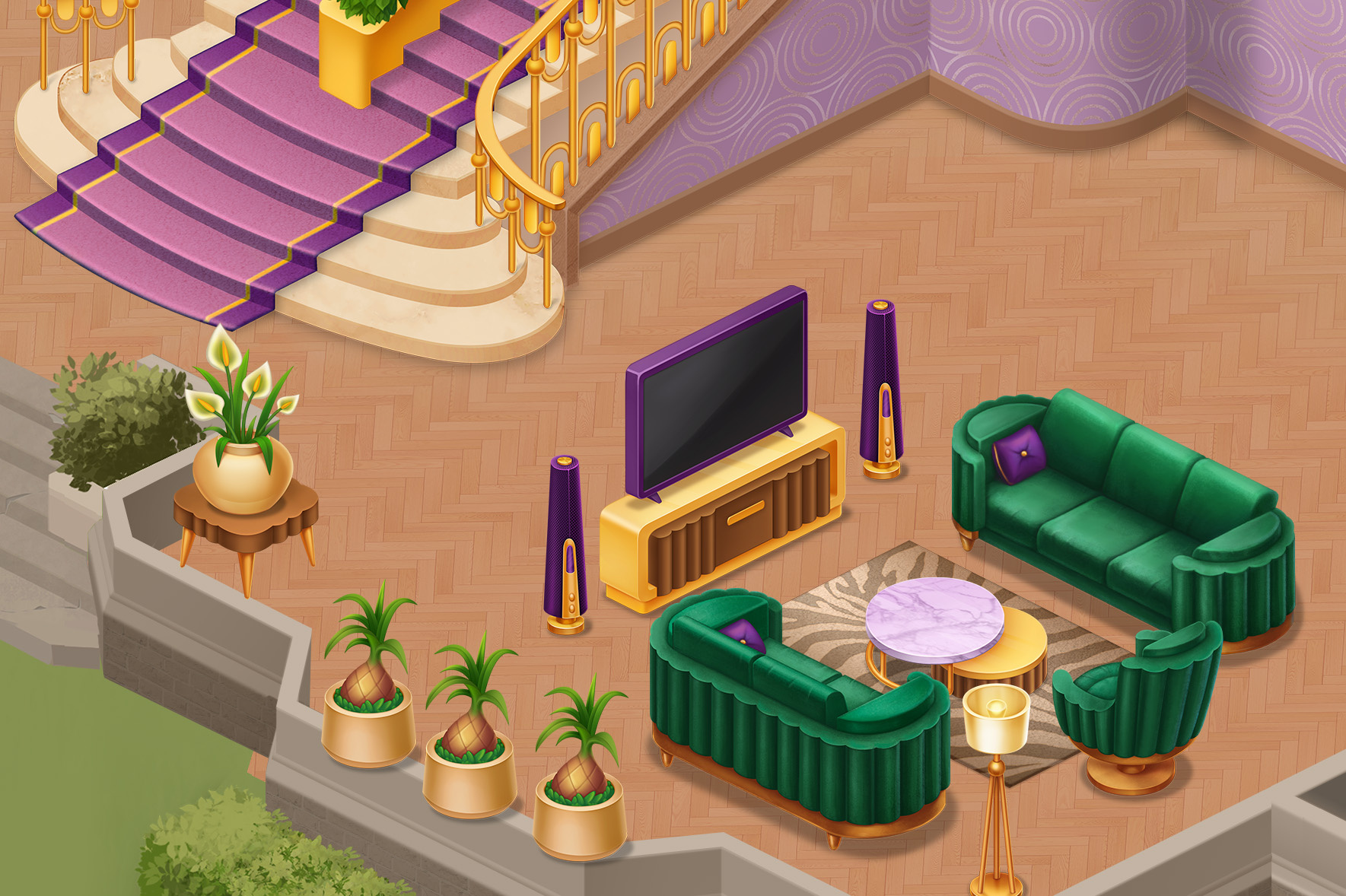 Isometric Living Room 2D Game Art 2d art casual furniture game hall illustration isometric living room