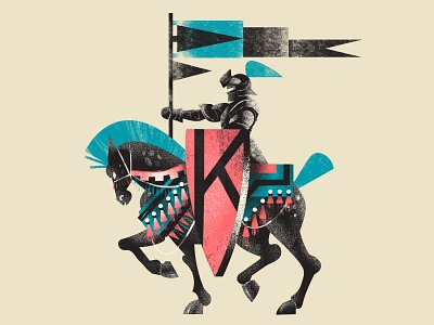 Knight 36daysoftype adobe black blue brush characterdesign flag flatdesign horsemtexture illustration k knight muti photoshop red shield typography vector