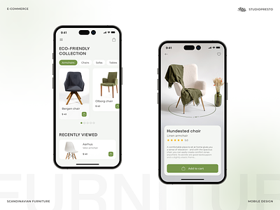 Scandinavian furniture armchair chair collection design eco-friendly ecommerce furniture green mobile design mockup online store product card scandinavia scandinavian furniture store tabs ui ux uxui webdesign