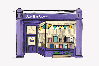 Bookshop illustration books building illustration store