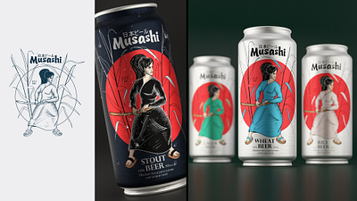 Rice Beer can design 3d alcohol beer beer can branding busido design energy drink graphic design illustration japanese label logo red rice ronin samurai stout warrior white beer