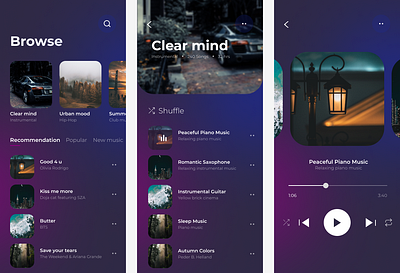 Music streaming app (UI design) app design illustration music ui ux