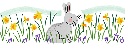 Leeds Inspired - Spring daffodils easter flowers illustration rabbit spring