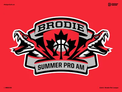 Brodie Summer Pro Am badge basketball basketball branding bold clean crest icon illustration logo logo design maple leaf mascot modern red ribbon snake sports branding sports logo tournament logo vector