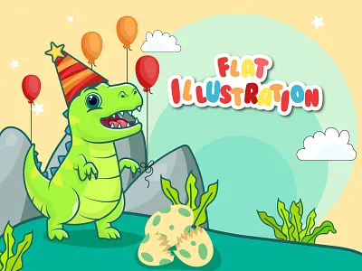 Cute Dinosaur Vector Illustration birthday children book cute dinosaur egg fun funny graphic design happy illustration illustrator kawaii kids landscape logo stone age vector