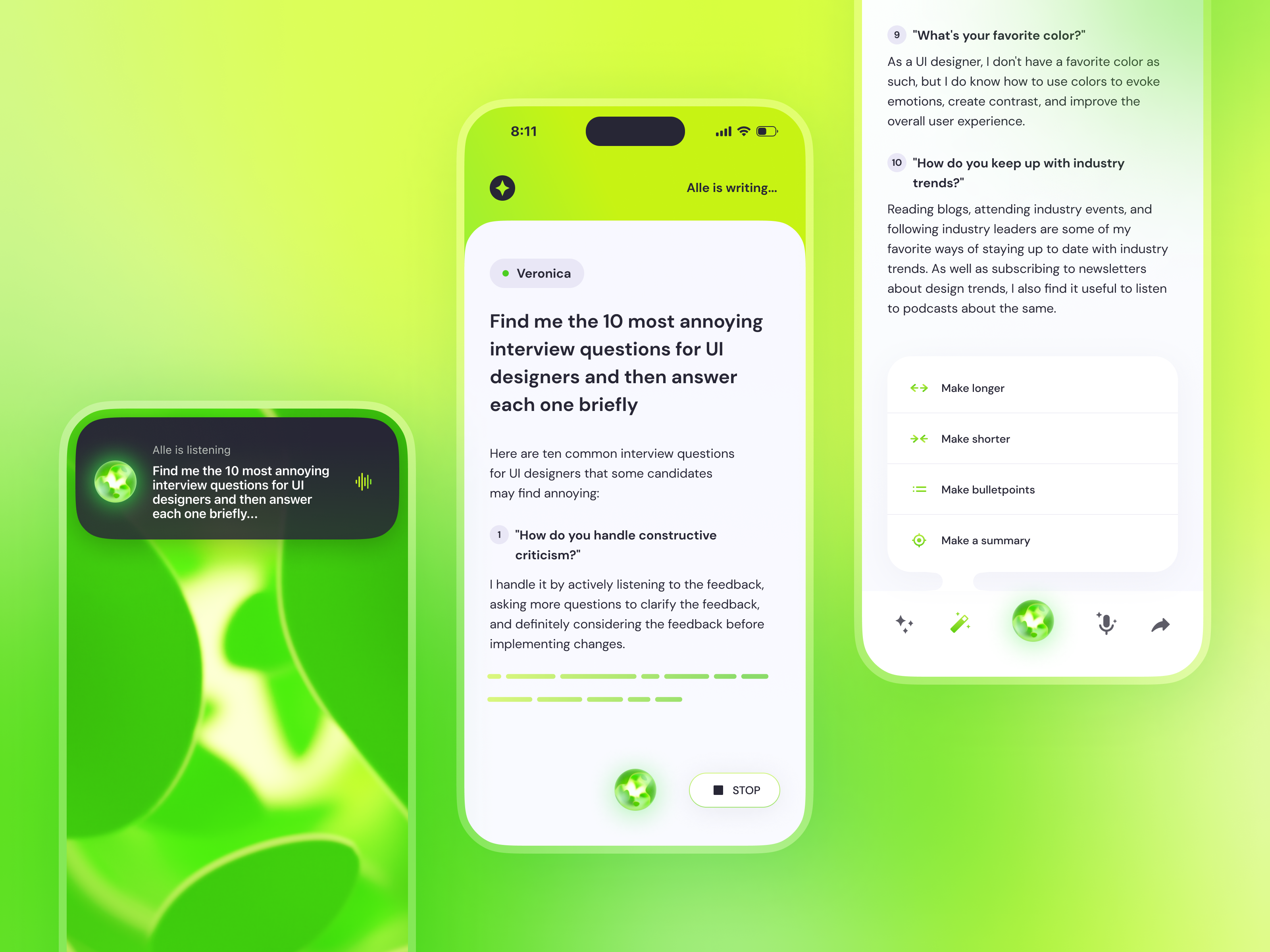 Example of Alle AI assistant