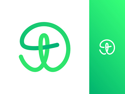 Loop T Logo Mark (Unused) branding gradient green letter t logo logo design loop loopy single line t typography