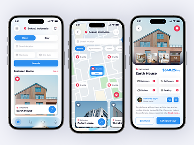 Mobile App - Real Estate airbnb apartement building buy home home listing house mobile app modern design properties property property app real estate real estate agency real estate agent real estate app real estate design realtor rent villa