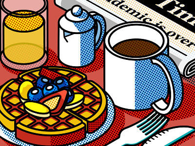 Style Exploration - (1) "Breakfast" breakfast colorhalftone illustration isometric isometric illustration retro look waffle