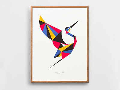 "Take Off" Crane Print 18x24 abstract animal art bird crane decor flight frame geometric illustration interior design logo origami poster poster art print typography wall art