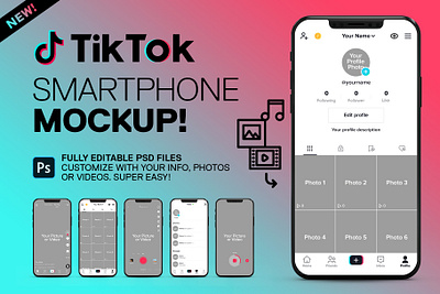 TikTok Smartphone Mockup app customizable presentation template tik tok
