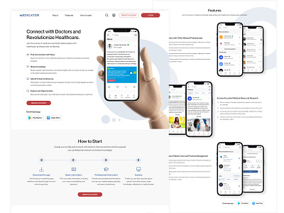 Landing page for Doctor Networking App - Medicator app design design graphic design landing landing page ui ux