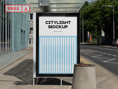 Free Citylight on a Bus Stop PSD Mockup billboard branding citylight design download free freebie identity logo mockup poster psd template typography
