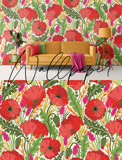 POPPY MEADOW design digital illustration floral flower flowers for sale illustration pattern poppies poppy red flower seamless seamless design vector