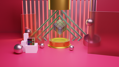 Rubik 3d 3d art blender concept design factory magenta pink podium render rubik