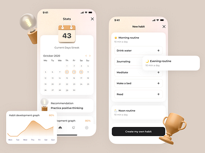 Habseed - Habit Builder App app calendar design design app designs habit habits stats ui ux ux ui